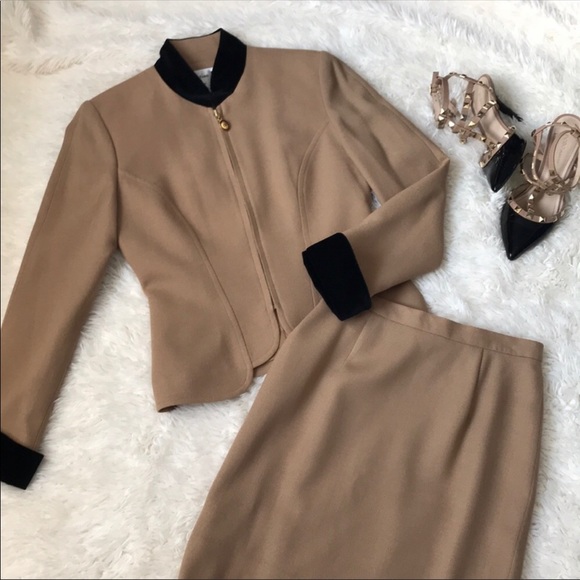 Dior Dresses & Skirts - Vintage Christian Dior Wool Suit With Velvet Trim